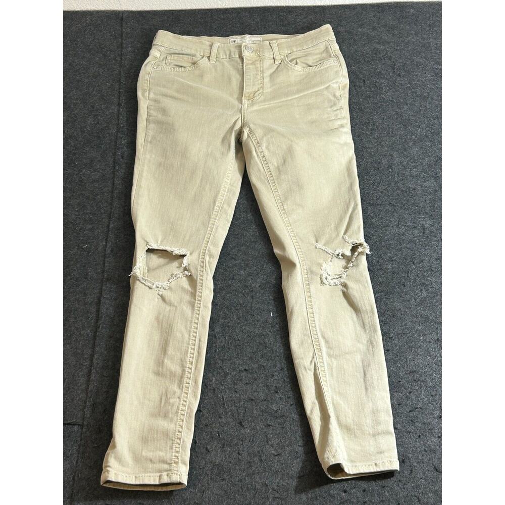 Free People 61855-16515125 Skinny Ankle Ripped Knee Khaki Jeans Size 27R‎ Tan